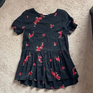 long, slightly high-low flower blouse